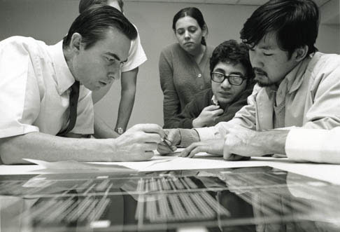 Dr. Mead with students (60s) Dr. Mead with students