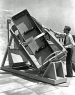 William Pickering, as grad student, with the experimental cosmic ray telescope he built, used to investigate the source and intensity of cosmic rays. William Pickering