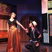 Kari Hodge, as Hellena, is wooed by Ryan Trainor, as Willmore, in The Rover. The Rover